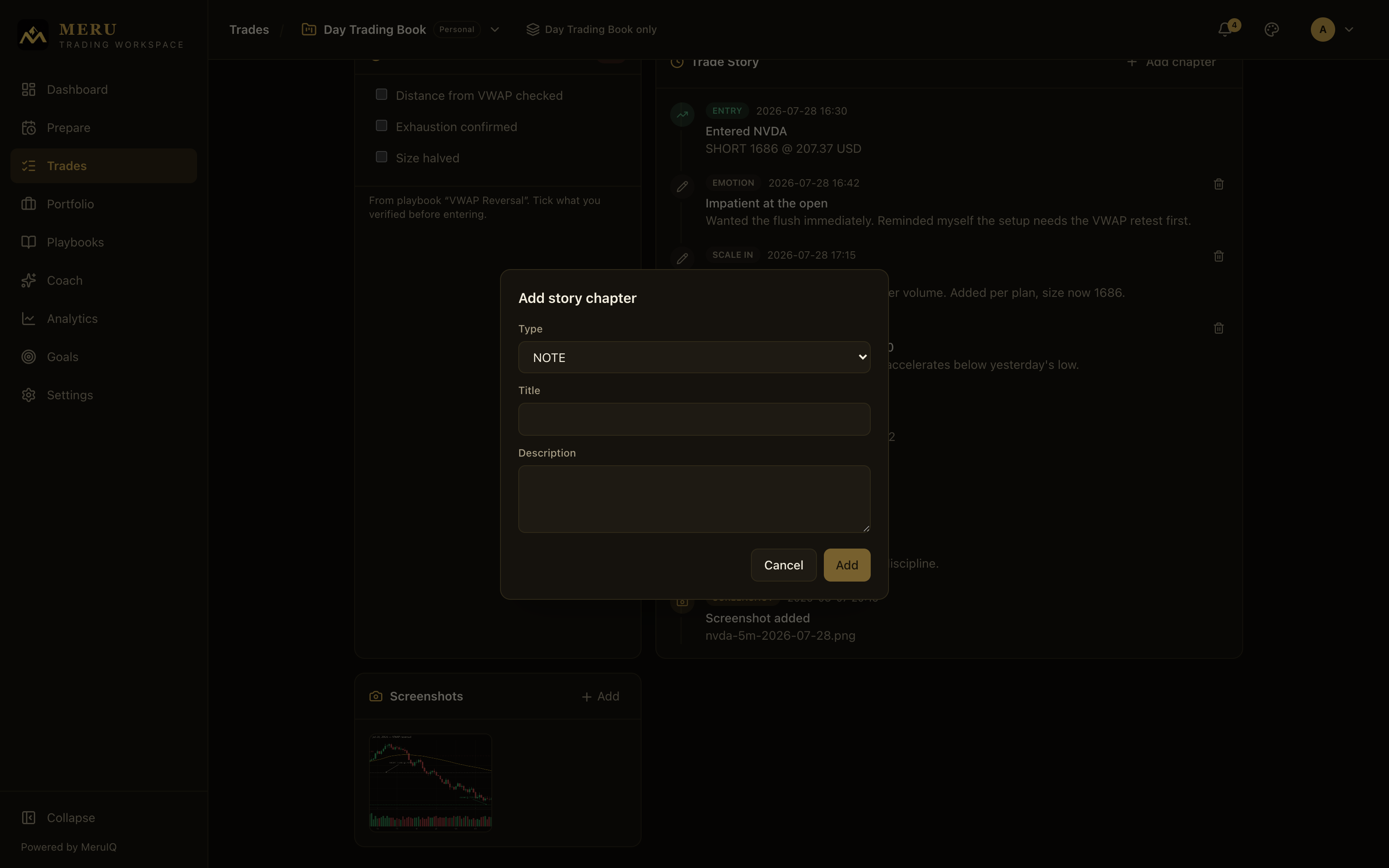 The Screenshots card with attached chart captures